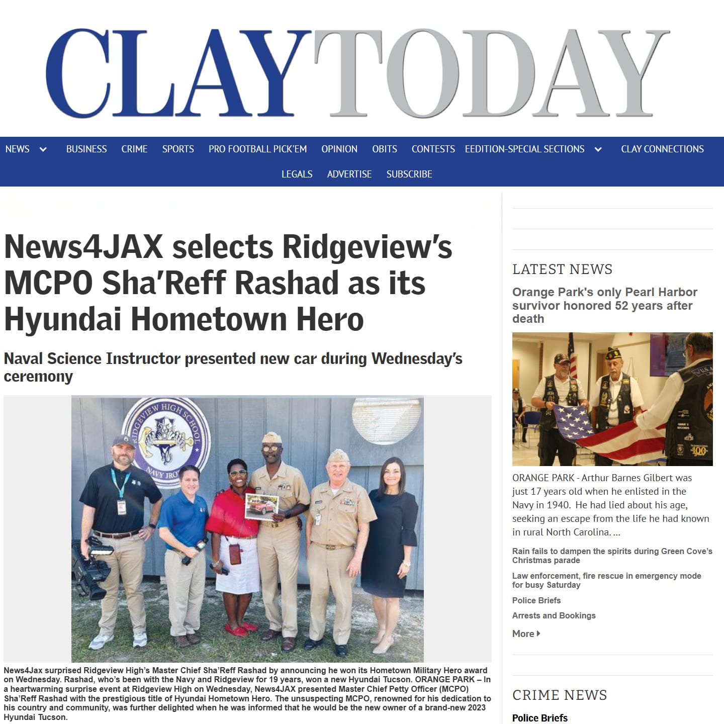 Hyundai Hometown Hero recognition featured in Clay Today Online