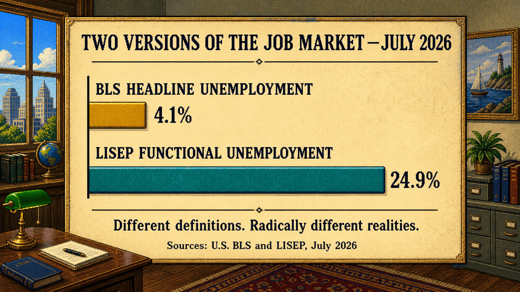 Two labor markets: BLS headline unemployment versus LISEP functional unemployment