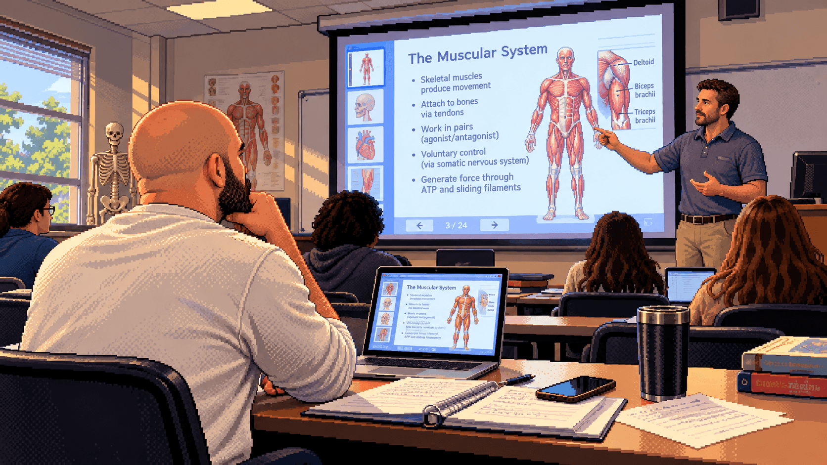 Marshall Malone attending an Anatomy and Physiology class while going back to college in his 40s to pursue radiologic technology.